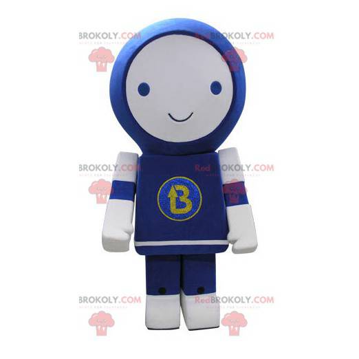 Mascote robô azul e branco sorrindo - Redbrokoly.com