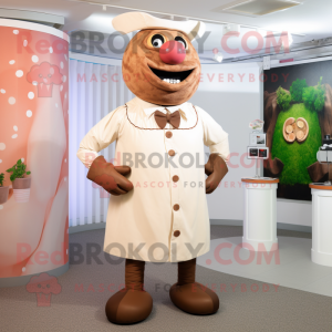 Tan Steak mascot costume character dressed with a Dress and Cufflinks