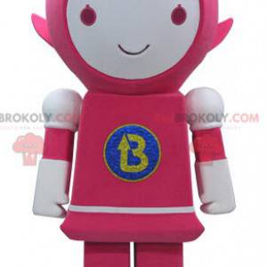 Mascote robô rosa e branco sorrindo - Redbrokoly.com