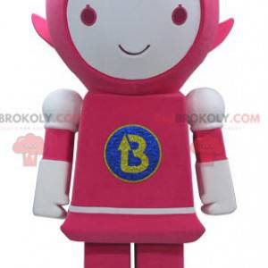 Rosa och vit robotmaskot som ler - Redbrokoly.com