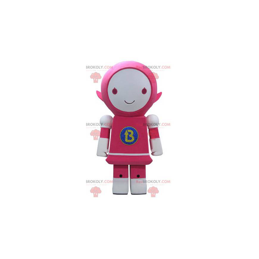 Mascotte robot rosa e bianco sorridente - Redbrokoly.com