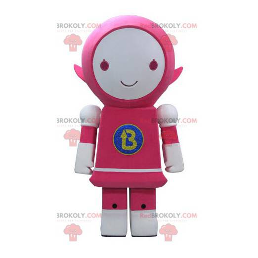 Mascote robô rosa e branco sorrindo - Redbrokoly.com