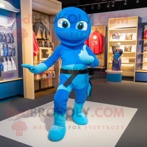 Blue Ninja mascot costume character dressed with a Romper and Anklets