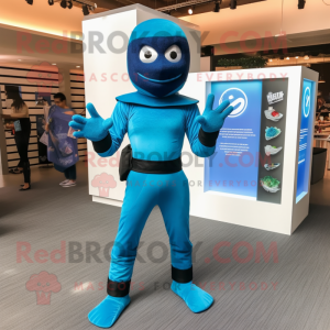 Blue Ninja mascot costume character dressed with a Romper and Anklets