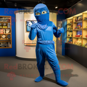 Blue Ninja mascot costume character dressed with a Romper and Anklets