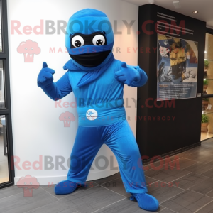 Blue Ninja mascot costume character dressed with a Romper and Anklets