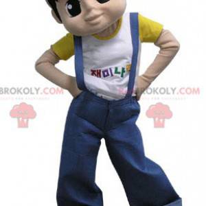 Teenager boy mascot dressed in overalls - Redbrokoly.com