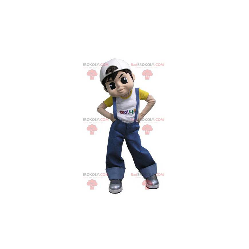 Teenager boy mascot dressed in overalls - Redbrokoly.com Teenager boy mascot dressed in overalls - Redbrokoly.com