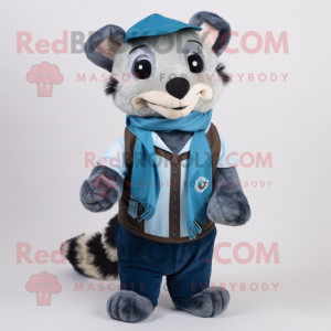 Blue Civet mascot costume character dressed with a Waistcoat and Scarf clips