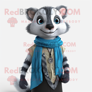 Blue Civet mascot costume character dressed with a Waistcoat and Scarf clips