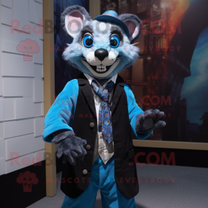 Blue Civet mascot costume character dressed with a Waistcoat and Scarf clips