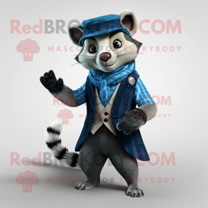 Blue Civet mascot costume character dressed with a Waistcoat and Scarf clips