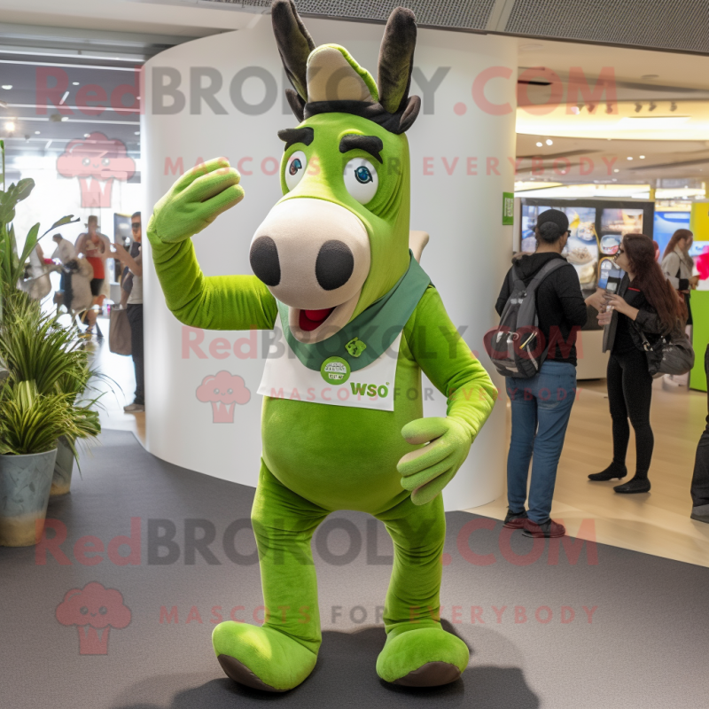 Green Donkey mascot costume character dressed with a Jeggings and Rings Green Donkey mascot costume character dressed with a Jeggings and Rings