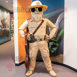 Tan Sniper mascot costume character dressed with a Bootcut Jeans and Briefcases