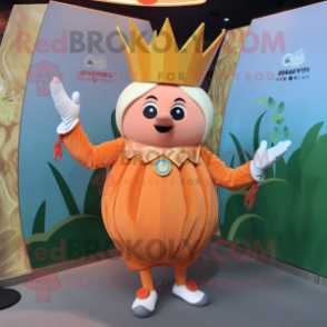 Peach King mascot costume character dressed with a Playsuit and Bracelets