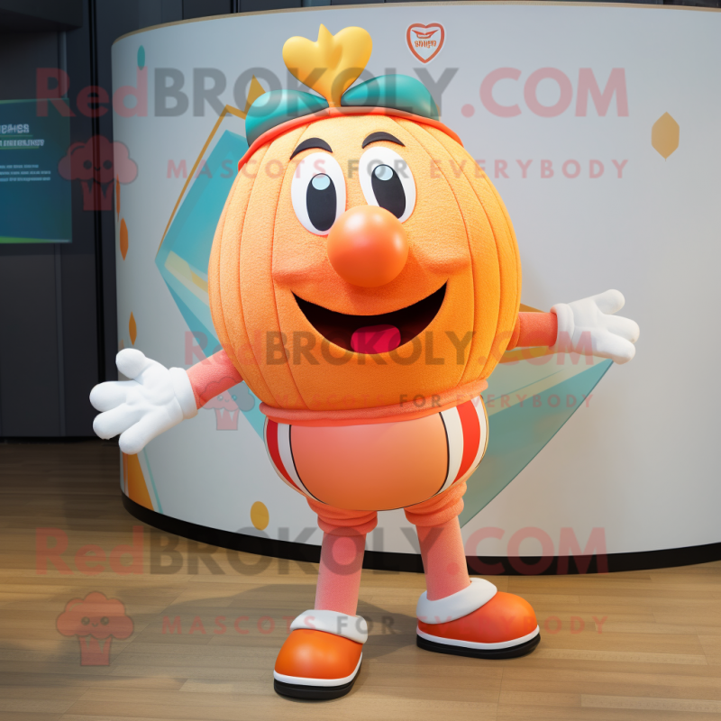 Peach King mascot costume character dressed with a Playsuit and Bracelets