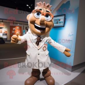 Tan Doctor mascot costume character dressed with a Suit Jacket and Cufflinks