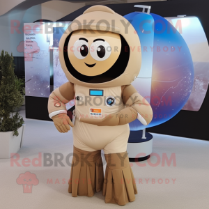 Tan Astronaut mascot costume character dressed with a Maxi Skirt and Headbands