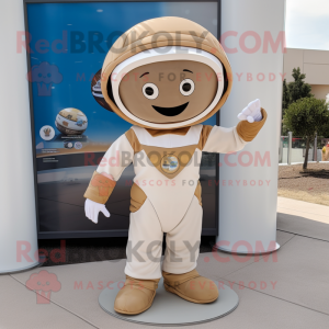 Tan Astronaut mascot costume character dressed with a Maxi Skirt and Headbands