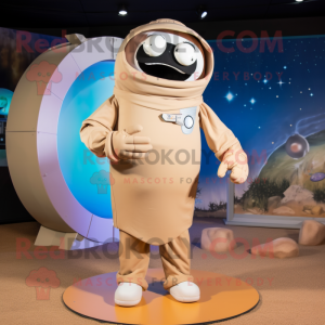Tan Astronaut mascot costume character dressed with a Maxi Skirt and Headbands