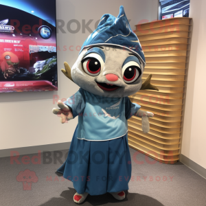 nan Tuna mascot costume character dressed with a Wrap Dress and Headbands