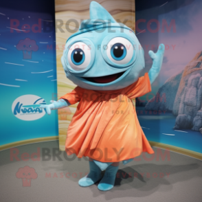 nan Tuna mascot costume character dressed with a Wrap Dress and Headbands