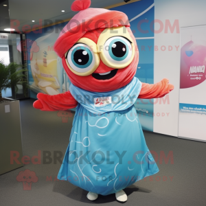 nan Tuna mascot costume character dressed with a Wrap Dress and Headbands