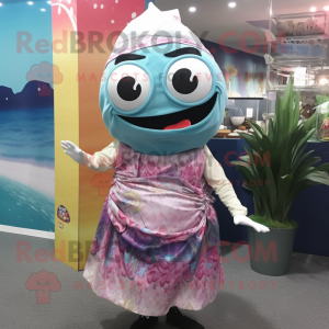 nan Tuna mascot costume character dressed with a Wrap Dress and Headbands