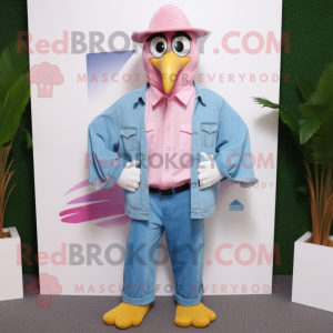 Pink Albatross mascot costume character dressed with a Chambray Shirt and Pocket squares