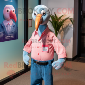 Pink Albatross mascot costume character dressed with a Chambray Shirt and Pocket squares