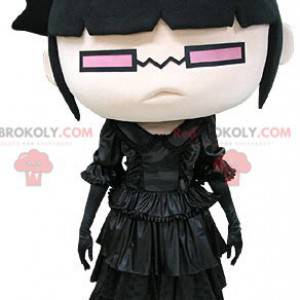 Garota mascote vestida de preto com óculos - Redbrokoly.com