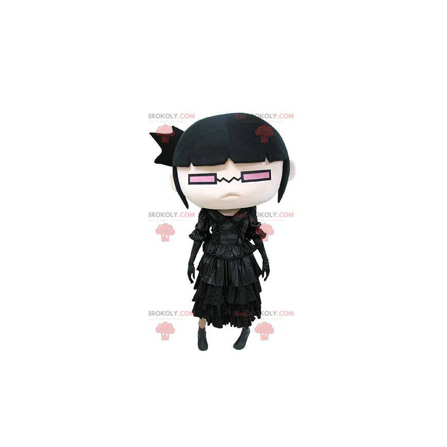 Mascotte de fillette habillée en noir avec des lunettes -