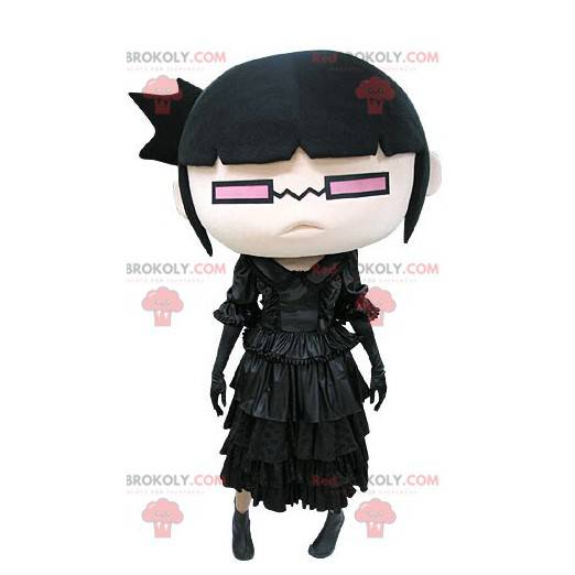 Garota mascote vestida de preto com óculos - Redbrokoly.com
