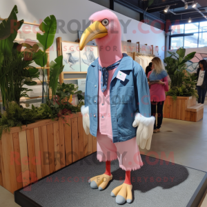 Pink Albatross mascot costume character dressed with a Chambray Shirt and Pocket squares