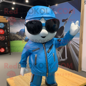 Sky Blue Pad Thai mascot costume character dressed with a Leather Jacket and Sunglasses