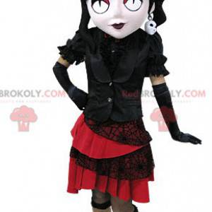 Gotický maskot žena oblečená v černé a červené barvě -