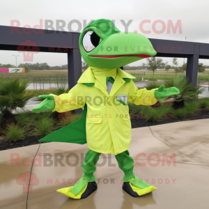Lime Green Dimorphodon mascot costume character dressed with a Windbreaker and Bow ties