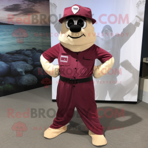 Maroon Beef Stroganoff mascot costume character dressed with a Cargo Pants and Wraps