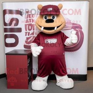 Maroon Beef Stroganoff mascot costume character dressed with a Cargo Pants and Wraps