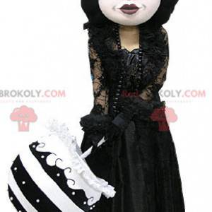 Gotisk sminkekvinne maskot kledd i svart - Redbrokoly.com