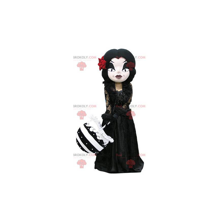 Gothic Make-up Frau Maskottchen in schwarz gekleidet -