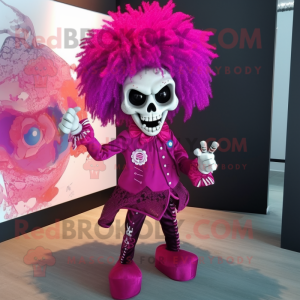 Magenta Skull mascot costume character dressed with a Dress Pants and Hairpins