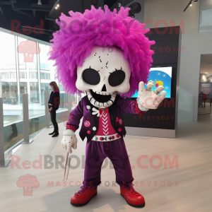 Magenta Skull mascot costume character dressed with a Dress Pants and Hairpins