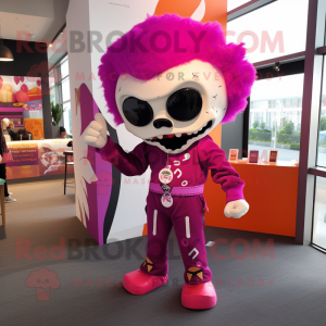 Magenta Skull mascot costume character dressed with a Dress Pants and Hairpins