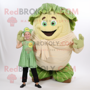 Beige Cabbage mascot costume character dressed with a Mom Jeans and Tie pins