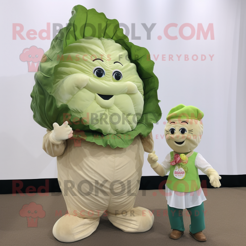 Beige Cabbage mascot costume character dressed with a Mom Jeans and Tie pins