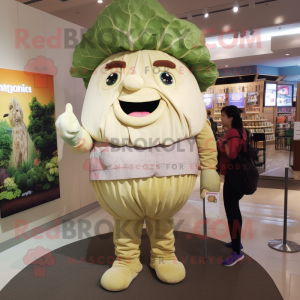 Beige Cabbage mascot costume character dressed with a Mom Jeans and Tie pins