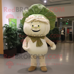 Beige Cabbage mascot costume character dressed with a Mom Jeans and Tie pins