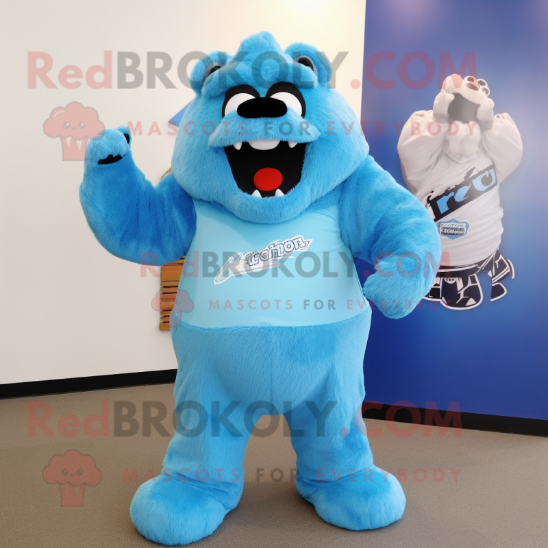 Sky Blue Beaver mascot costume character dressed with a Bodysuit and Shoe laces