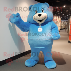 Sky Blue Beaver mascot costume character dressed with a Bodysuit and Shoe laces